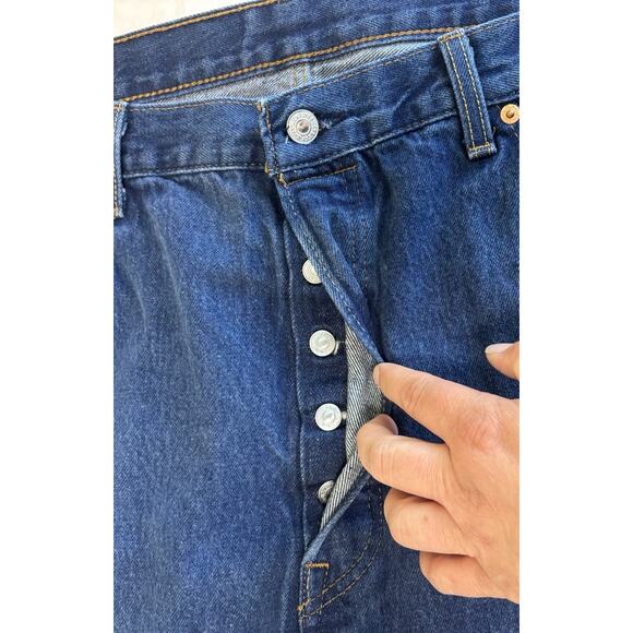 Levi's 501 Straight Button Fly Jeans Mens 42x30 Dark Wash Denim Western Work - Picture 5 of 11